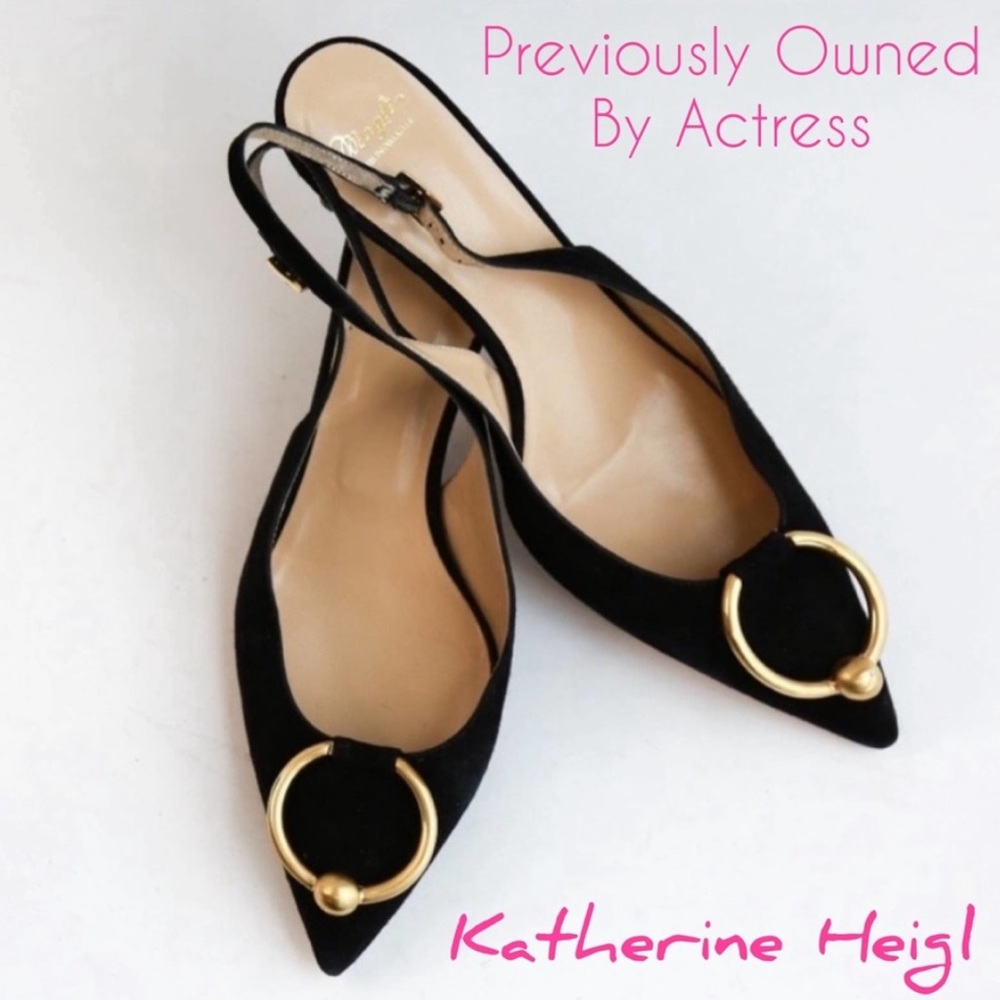 BRUNO MAGLI Suede Slingback Black Kitten Heels